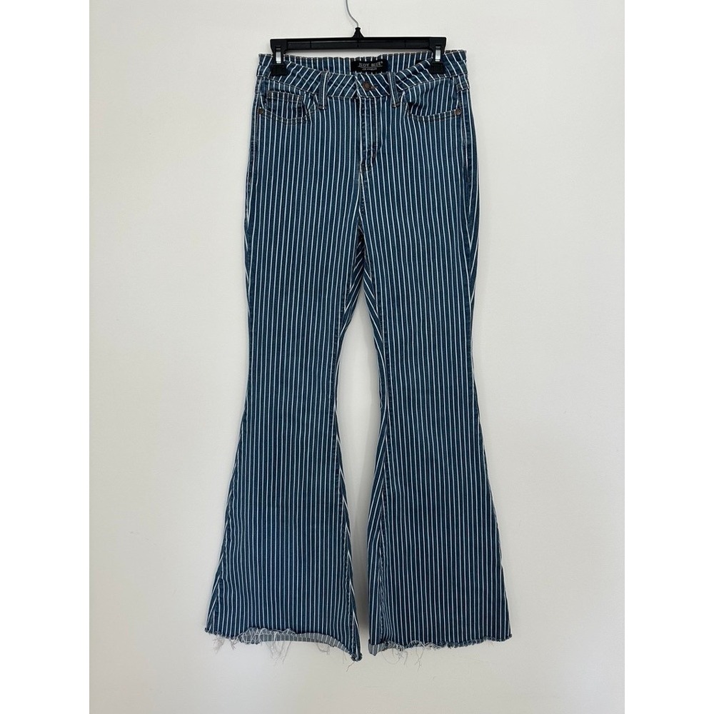 Judy Blue Super Flare Pinstripe High Rise Jeans 7/28 Blue White JB88230 Western